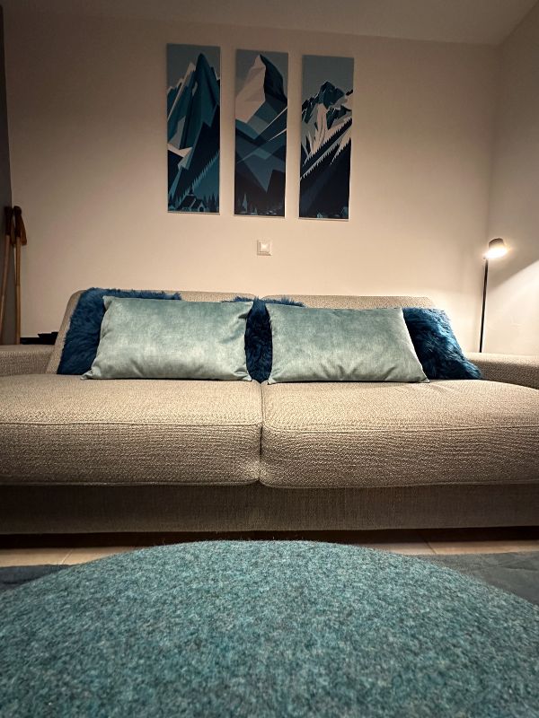 Projet d'aménagement et de décoration d'appartement de montagne Haute -Nendaz - Chambre d'amis aux coloris bleu glacier